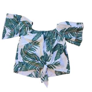 Aakaa Tropical Leaf Print Tie Front Top
